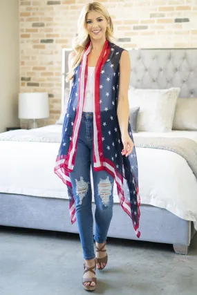 Hdf2843 - Usa Accent Long Open Front Kimono Vest