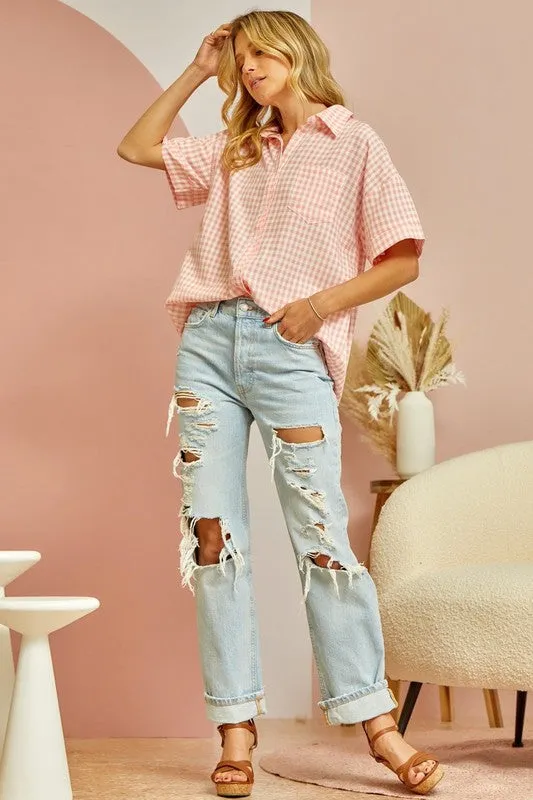 High Tea Button Down Top in Coral