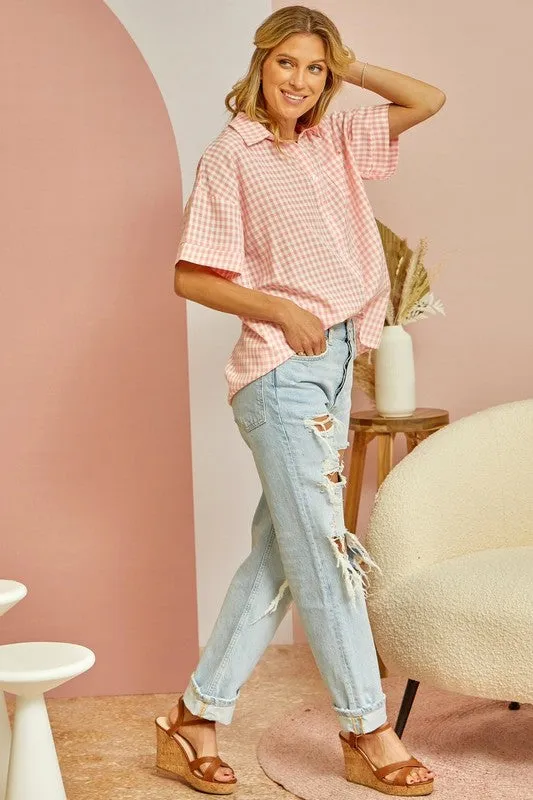 High Tea Button Down Top in Coral