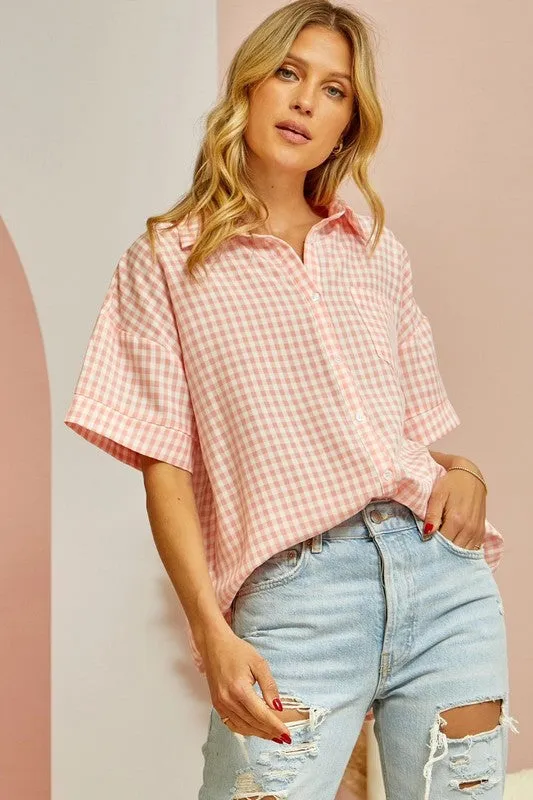 High Tea Button Down Top in Coral