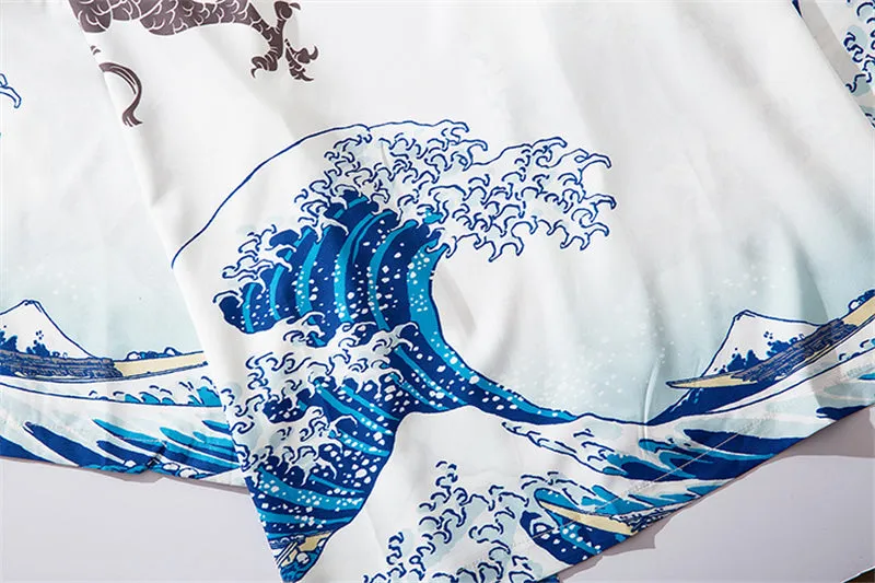 Japanese Great Wave off Kanagawa Dragons Kois Kimono