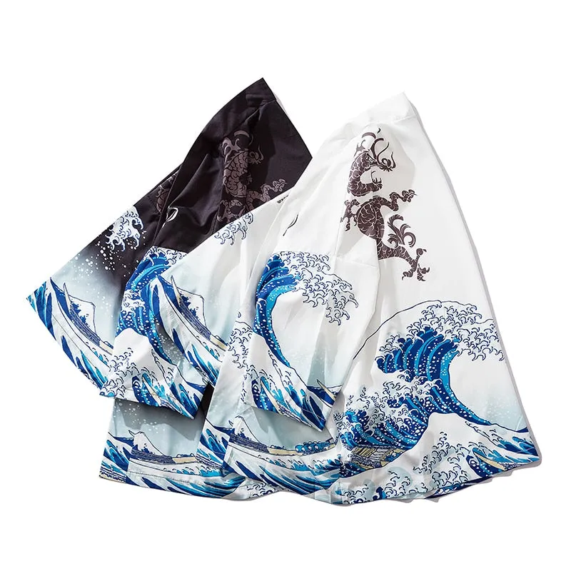 Japanese Great Wave off Kanagawa Dragons Kois Kimono