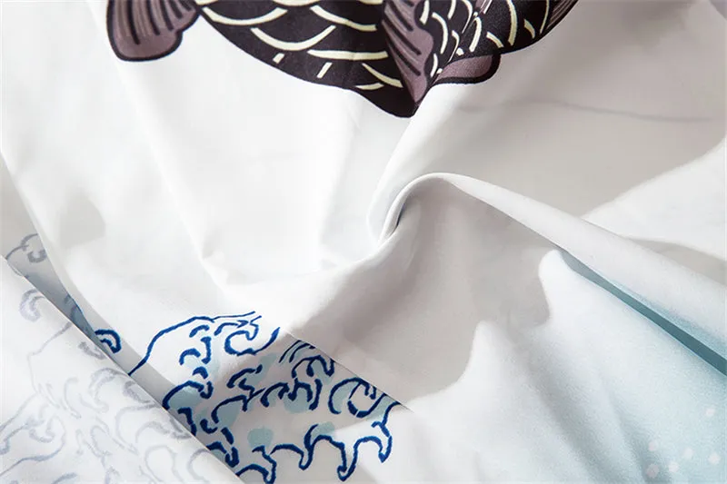 Japanese Great Wave off Kanagawa Dragons Kois Kimono