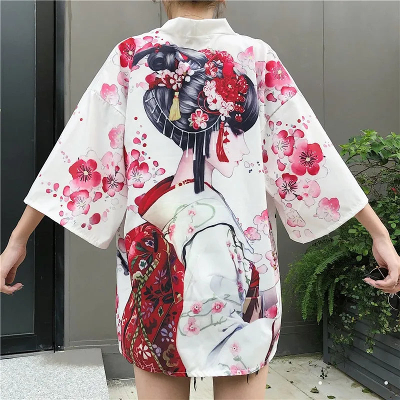 Japanese Lady with Tsubaki Flowers Kimono