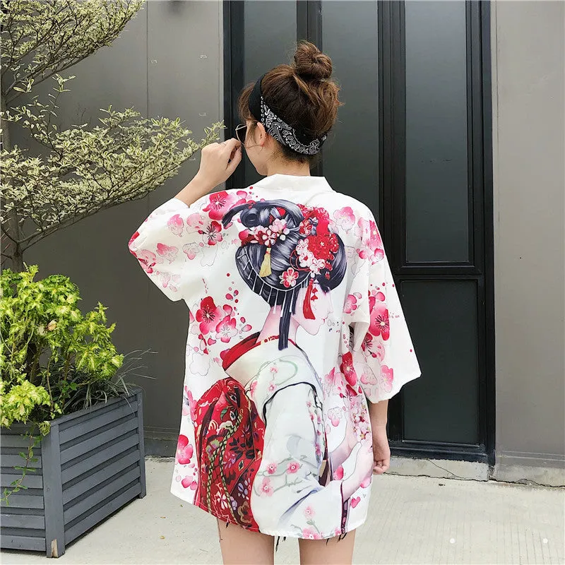 Japanese Lady with Tsubaki Flowers Kimono