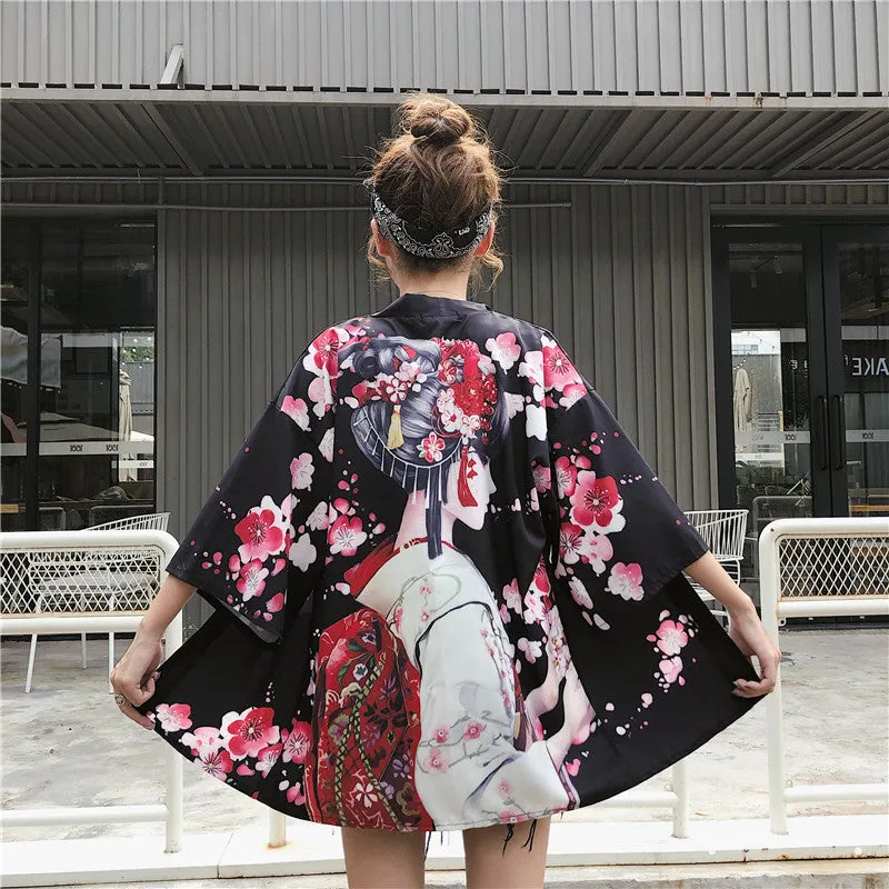 Japanese Lady with Tsubaki Flowers Kimono