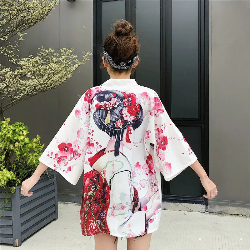 Japanese Lady with Tsubaki Flowers Kimono