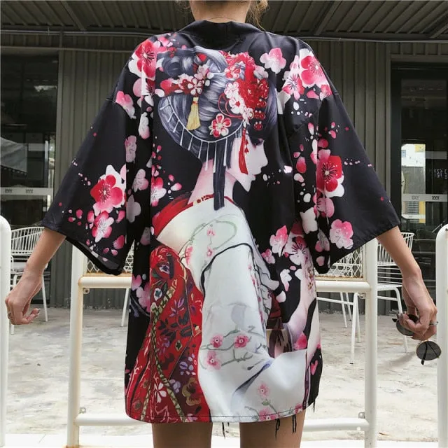 Japanese Lady with Tsubaki Flowers Kimono