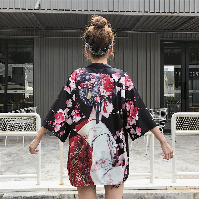 Japanese Lady with Tsubaki Flowers Kimono