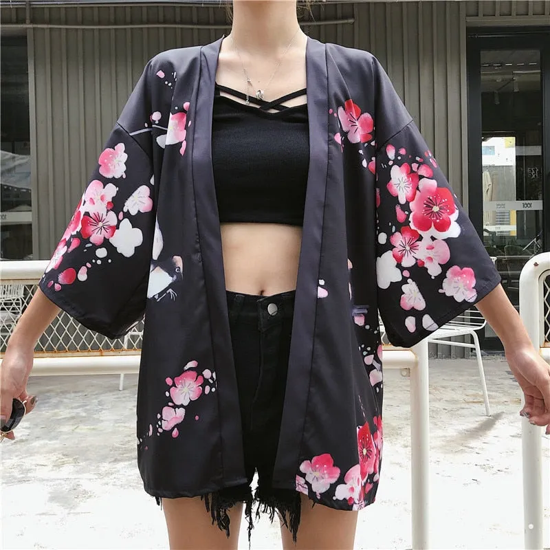 Japanese Lady with Tsubaki Flowers Kimono