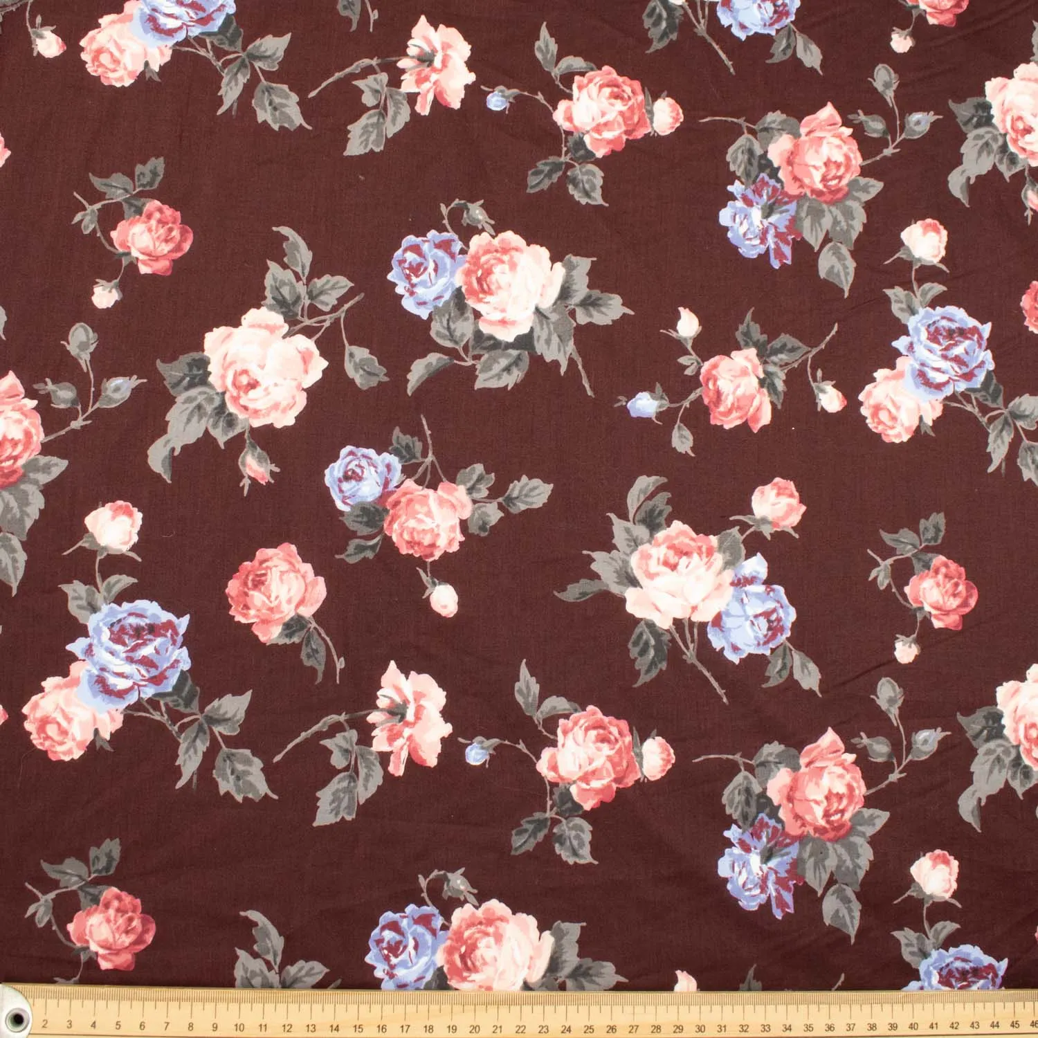 Japanese Pure Cotton Lawn Prints Design-178 Red & Purple Roses on Maroon