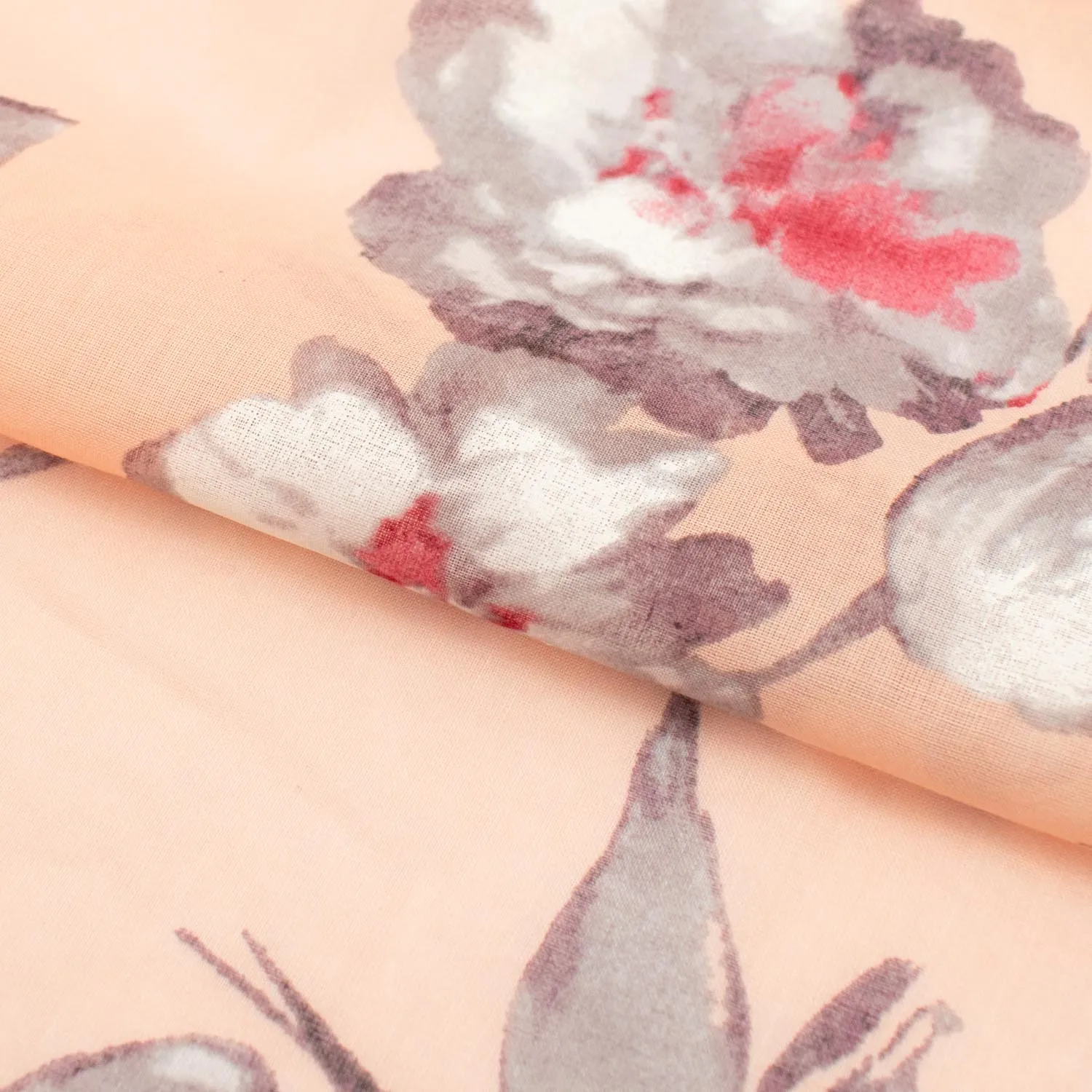 Japanese Pure Cotton Lawn Prints Design-183 Big Grey Flowers on Peach