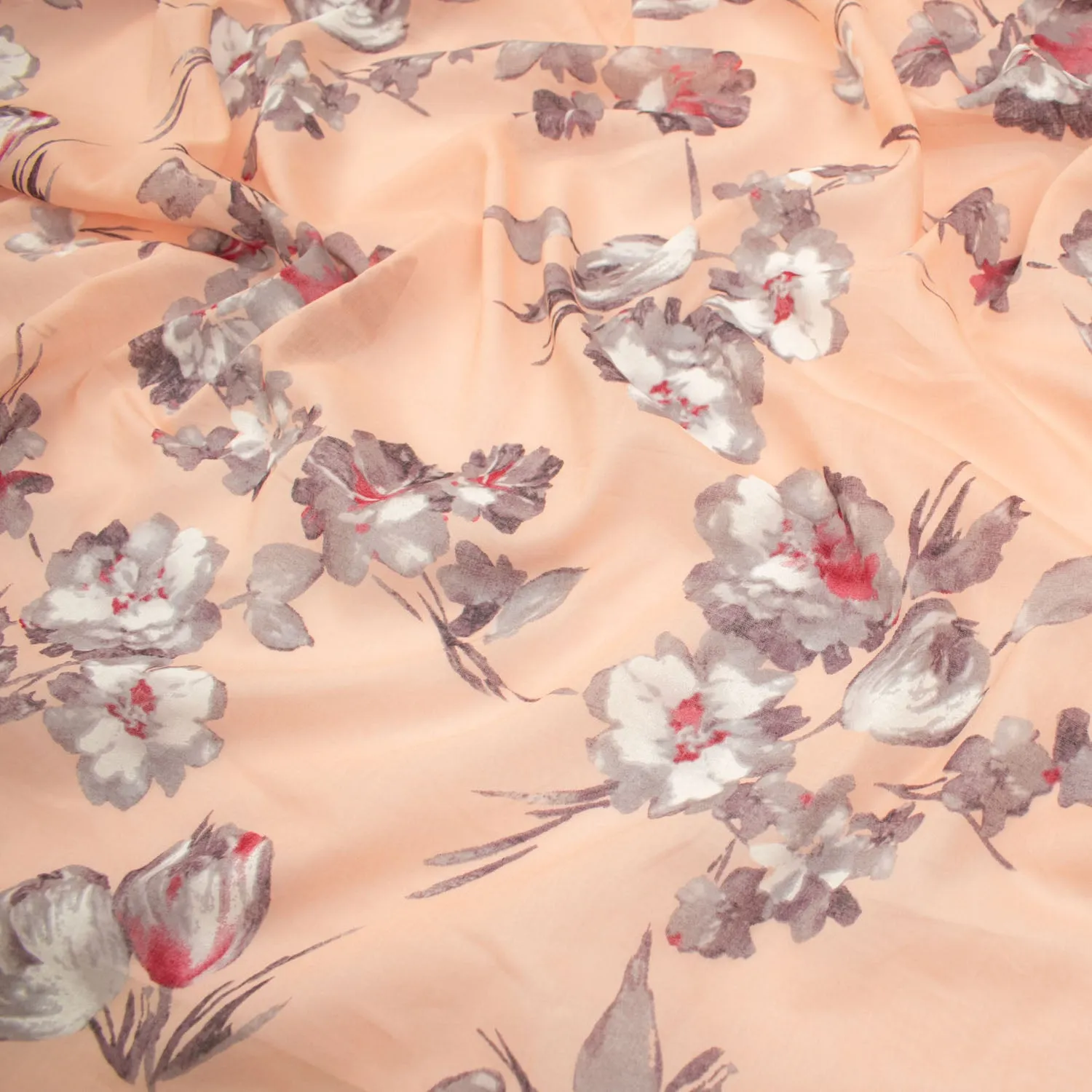 Japanese Pure Cotton Lawn Prints Design-183 Big Grey Flowers on Peach