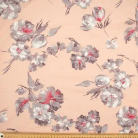 Japanese Pure Cotton Lawn Prints Design-183 Big Grey Flowers on Peach