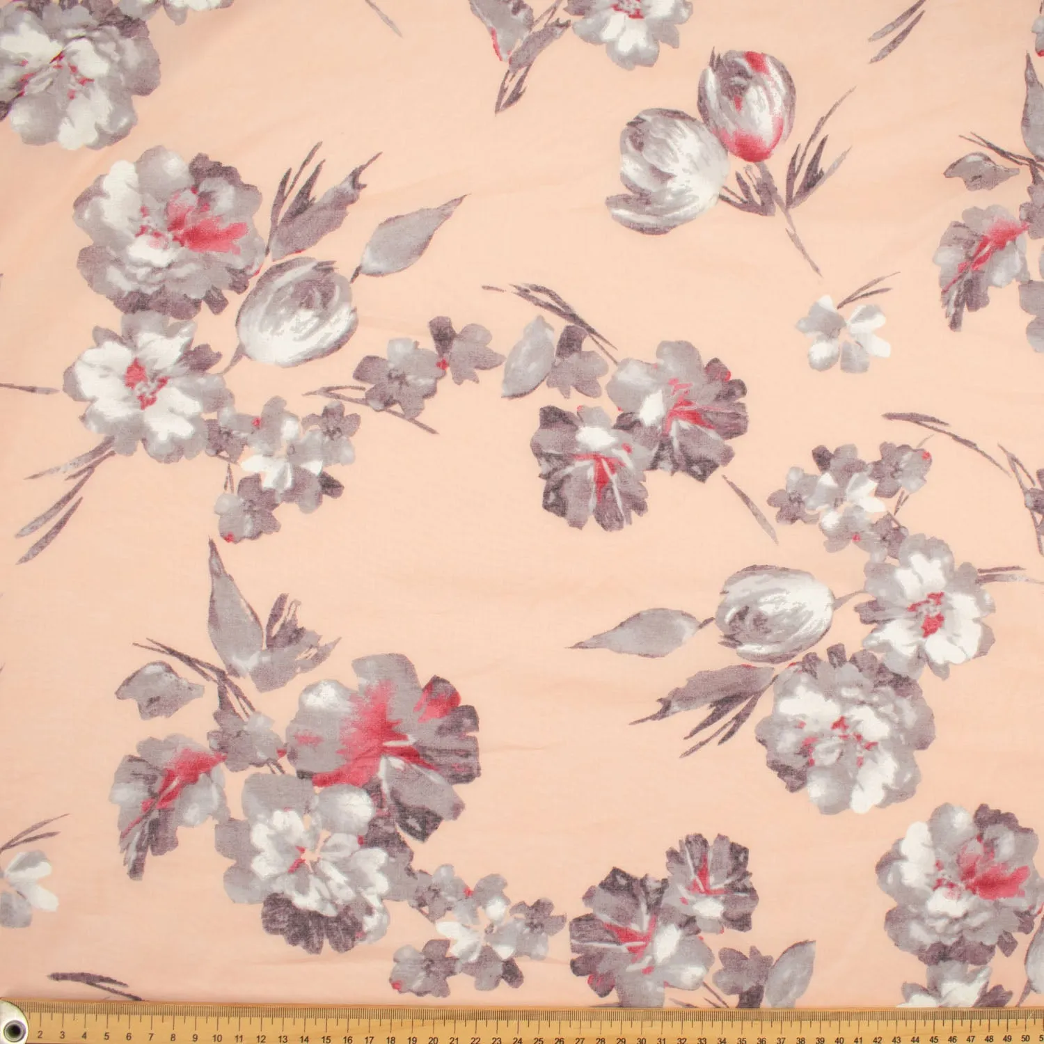 Japanese Pure Cotton Lawn Prints Design-183 Big Grey Flowers on Peach