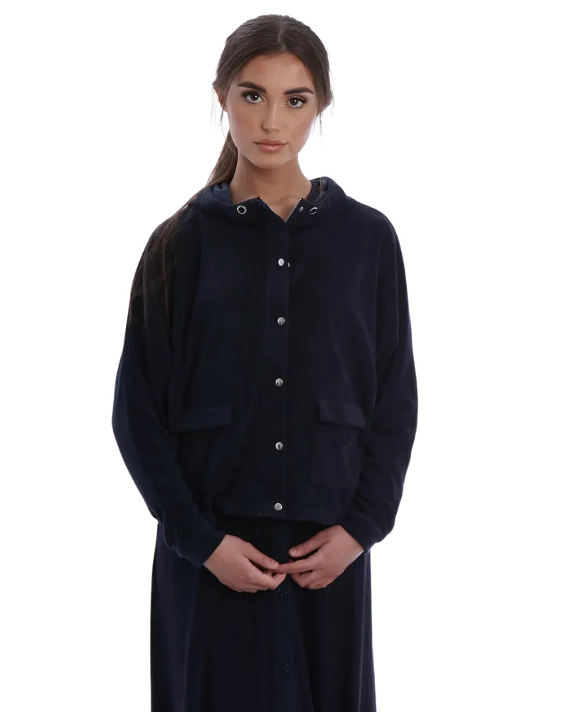 Jillian Navy Terry Bamboo Button Down Nightgown & Cardigan Set