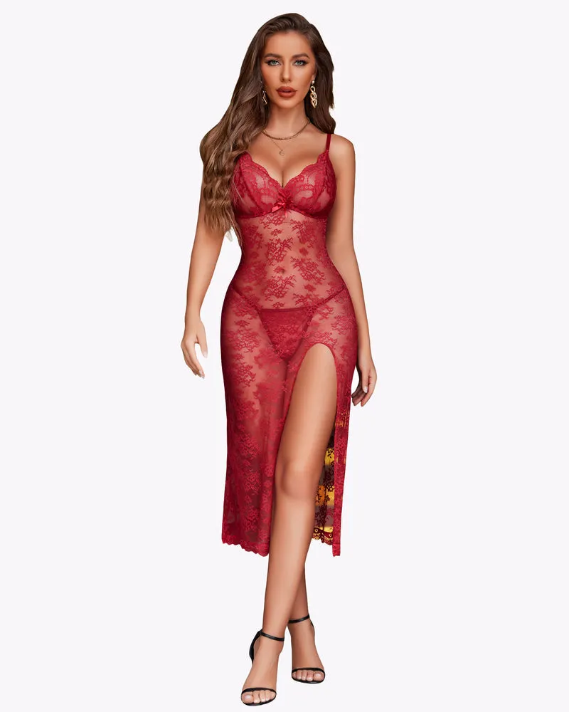 Lace Nightdress Long Side Split Dress