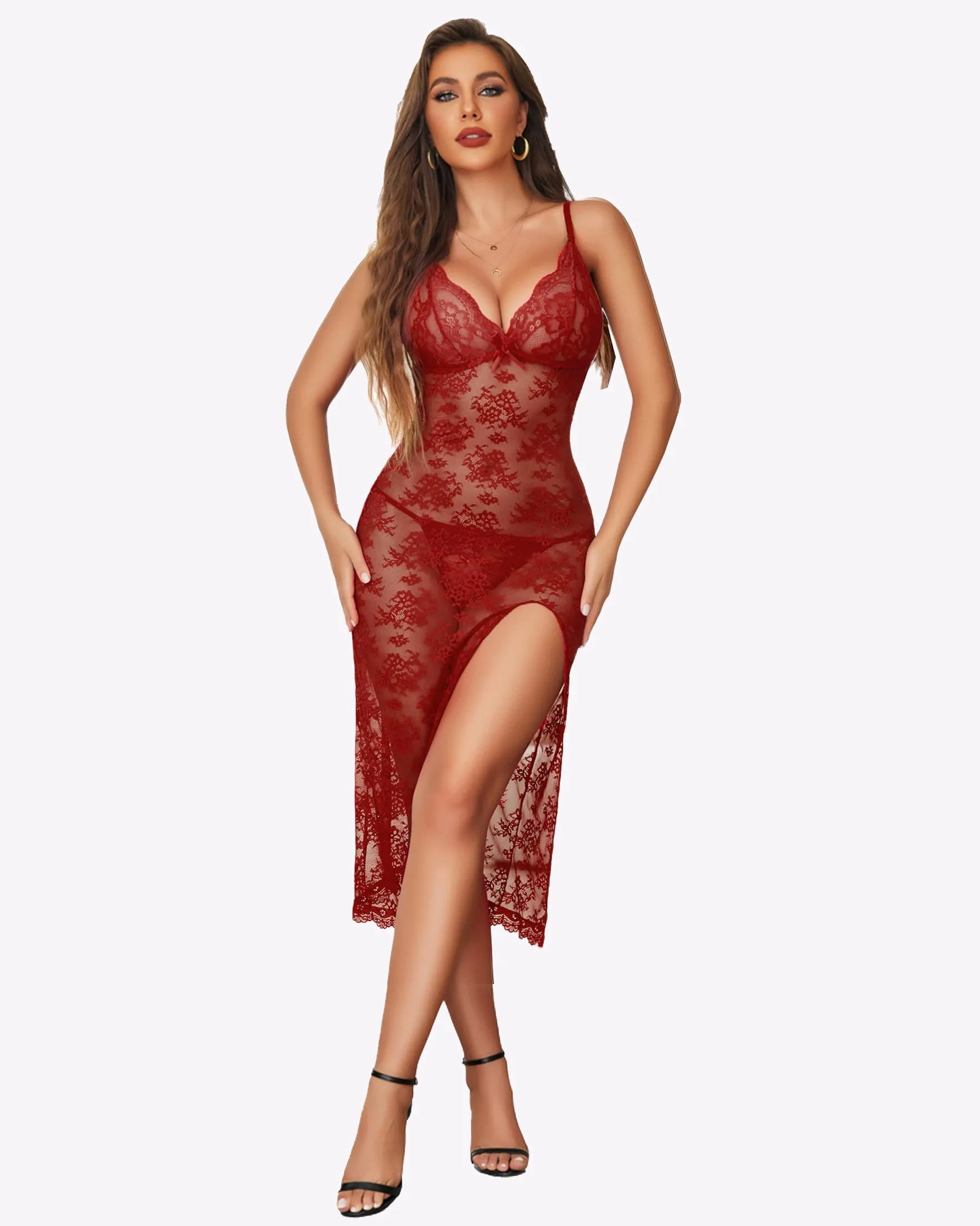 Lace Nightdress Long Side Split Dress