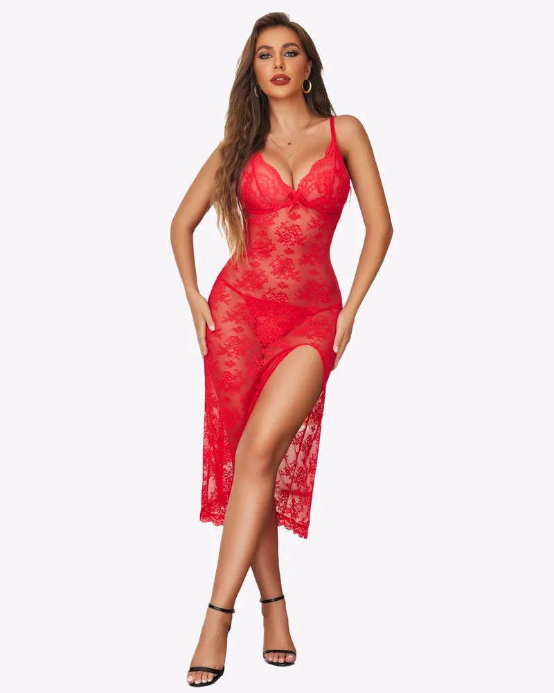 Lace Nightdress Long Side Split Dress