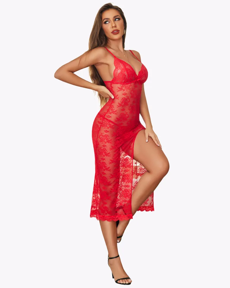 Lace Nightdress Long Side Split Dress