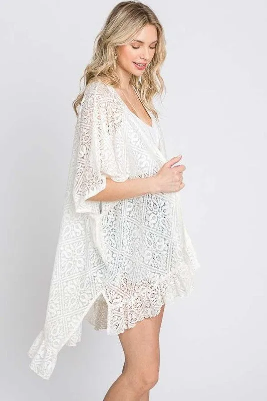 LACE OVER SIZE RUFFLE KIMONO