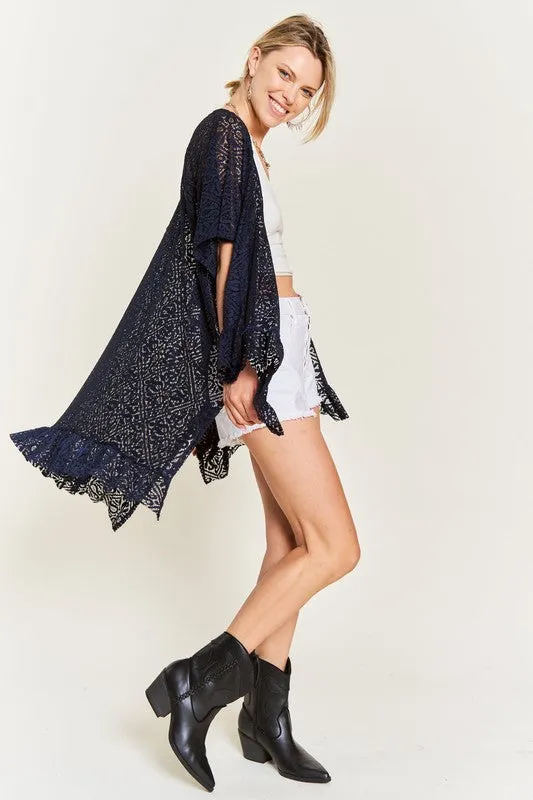 LACE OVER SIZE RUFFLE KIMONO