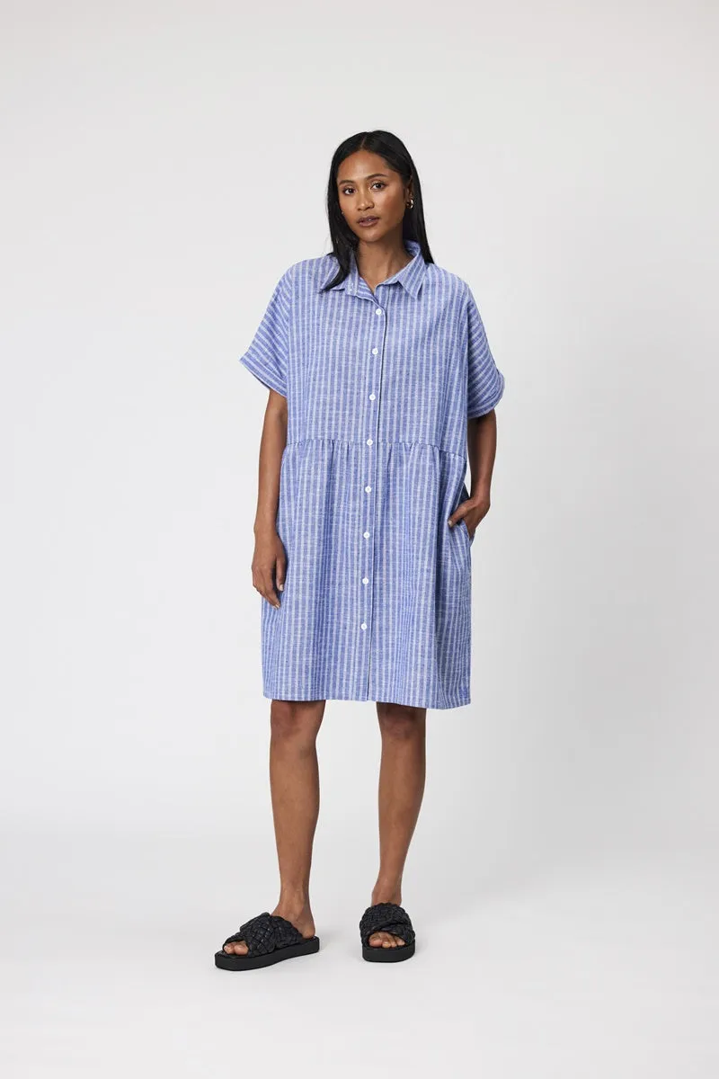 Marlow - Waves Shirt Dress - Denim Stripe