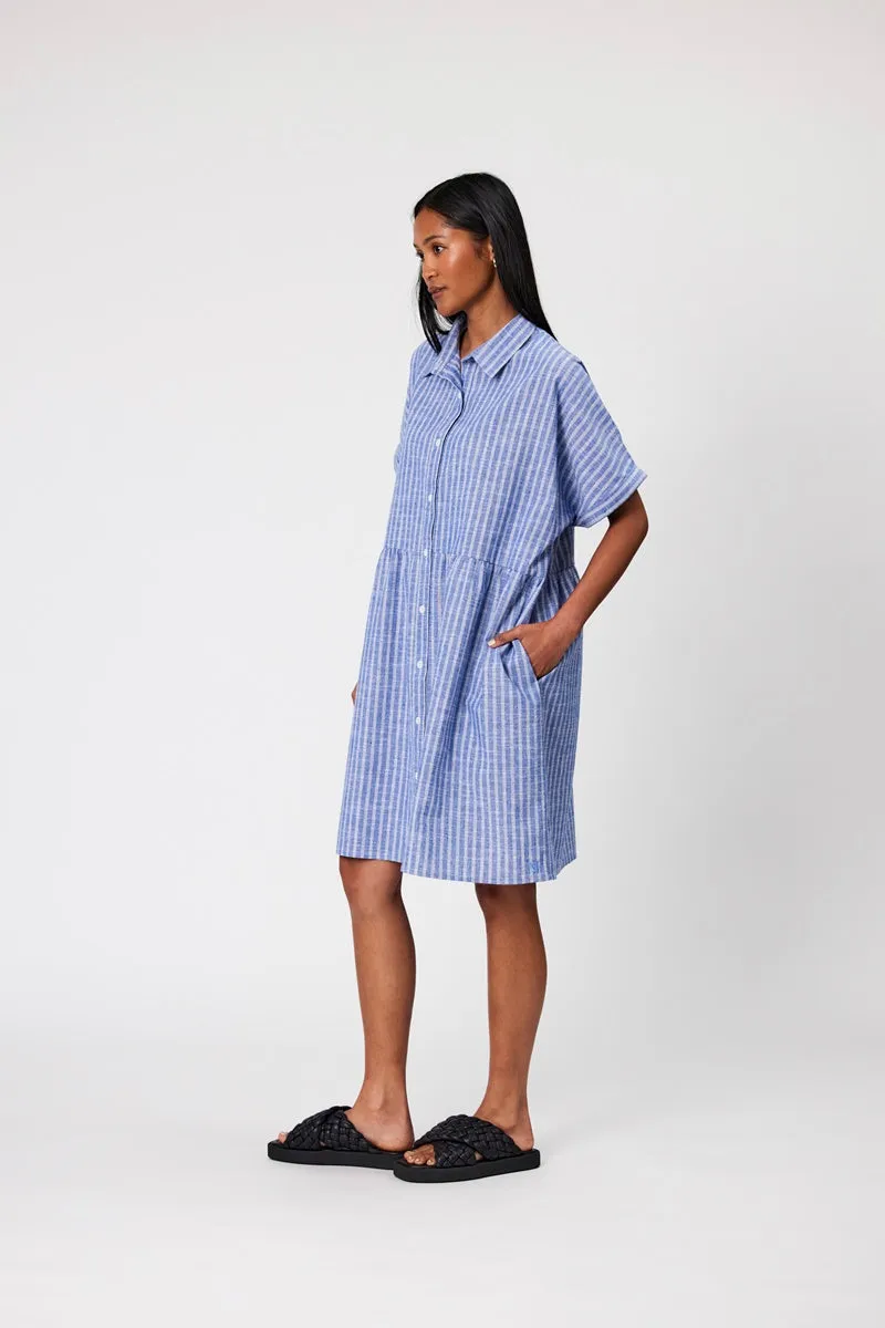 Marlow - Waves Shirt Dress - Denim Stripe