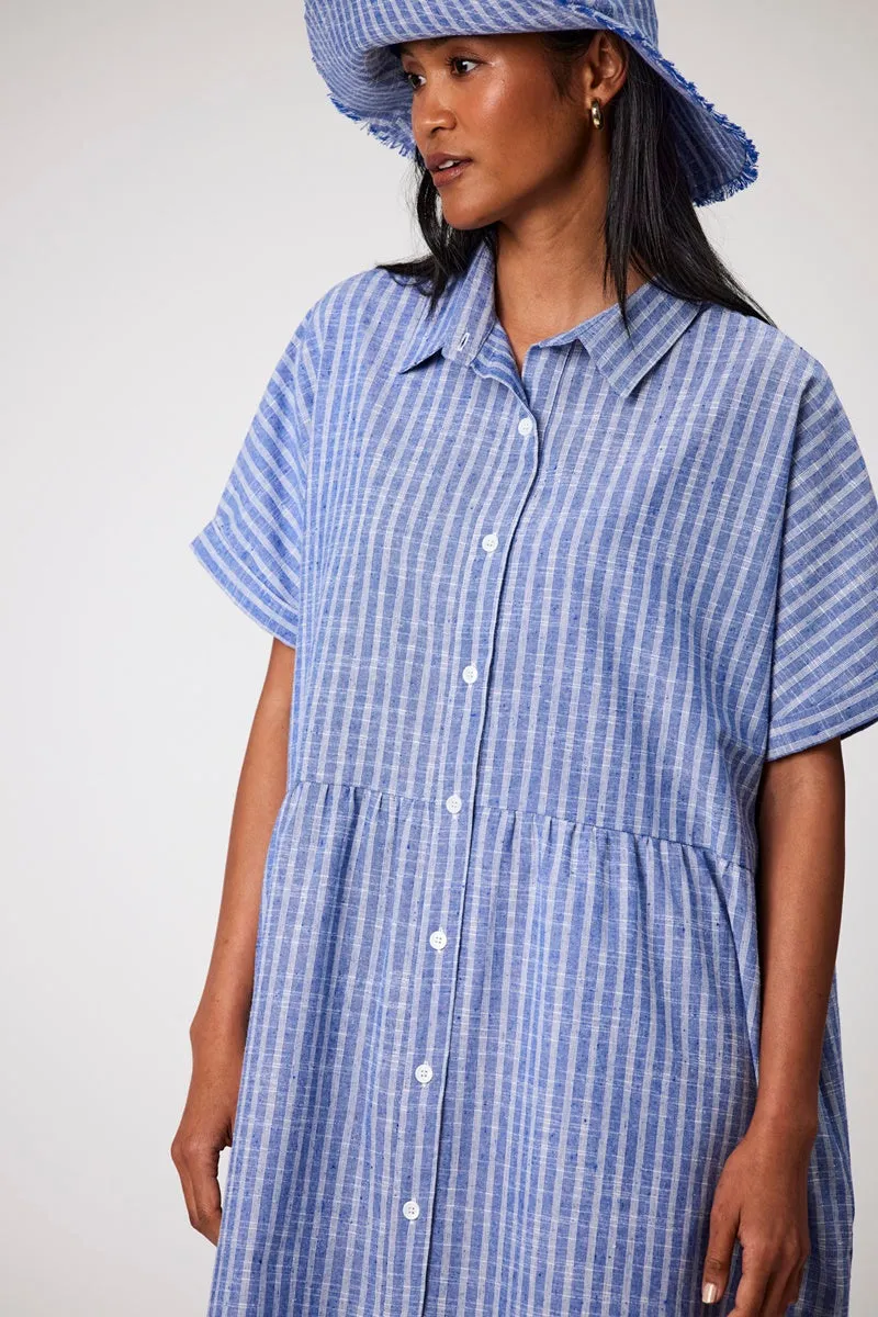 Marlow - Waves Shirt Dress - Denim Stripe