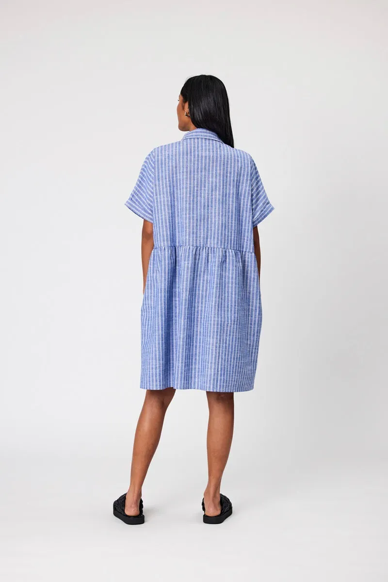 Marlow - Waves Shirt Dress - Denim Stripe