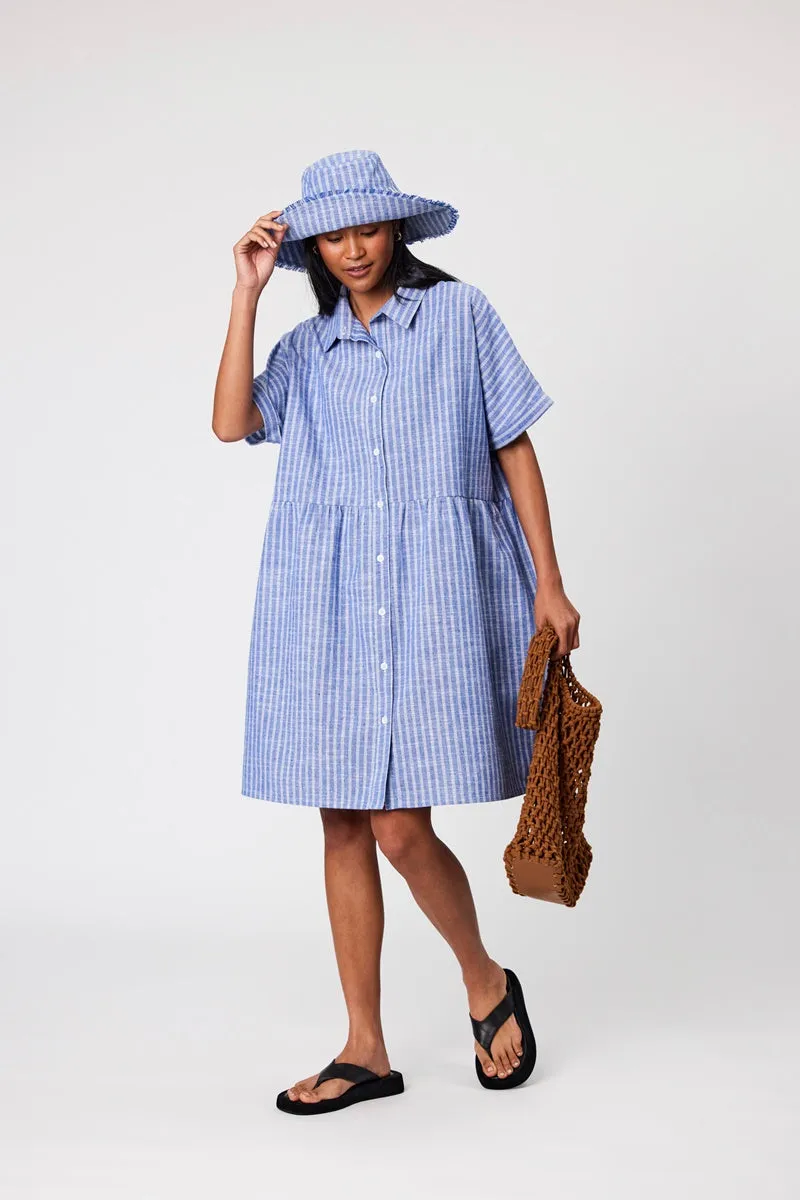 Marlow - Waves Shirt Dress - Denim Stripe