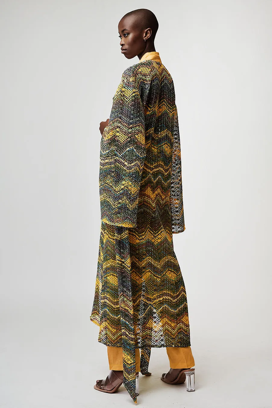 MAXI KIMONO WITH MULTICOLOR ZIG-ZAG PATTERN KNIT