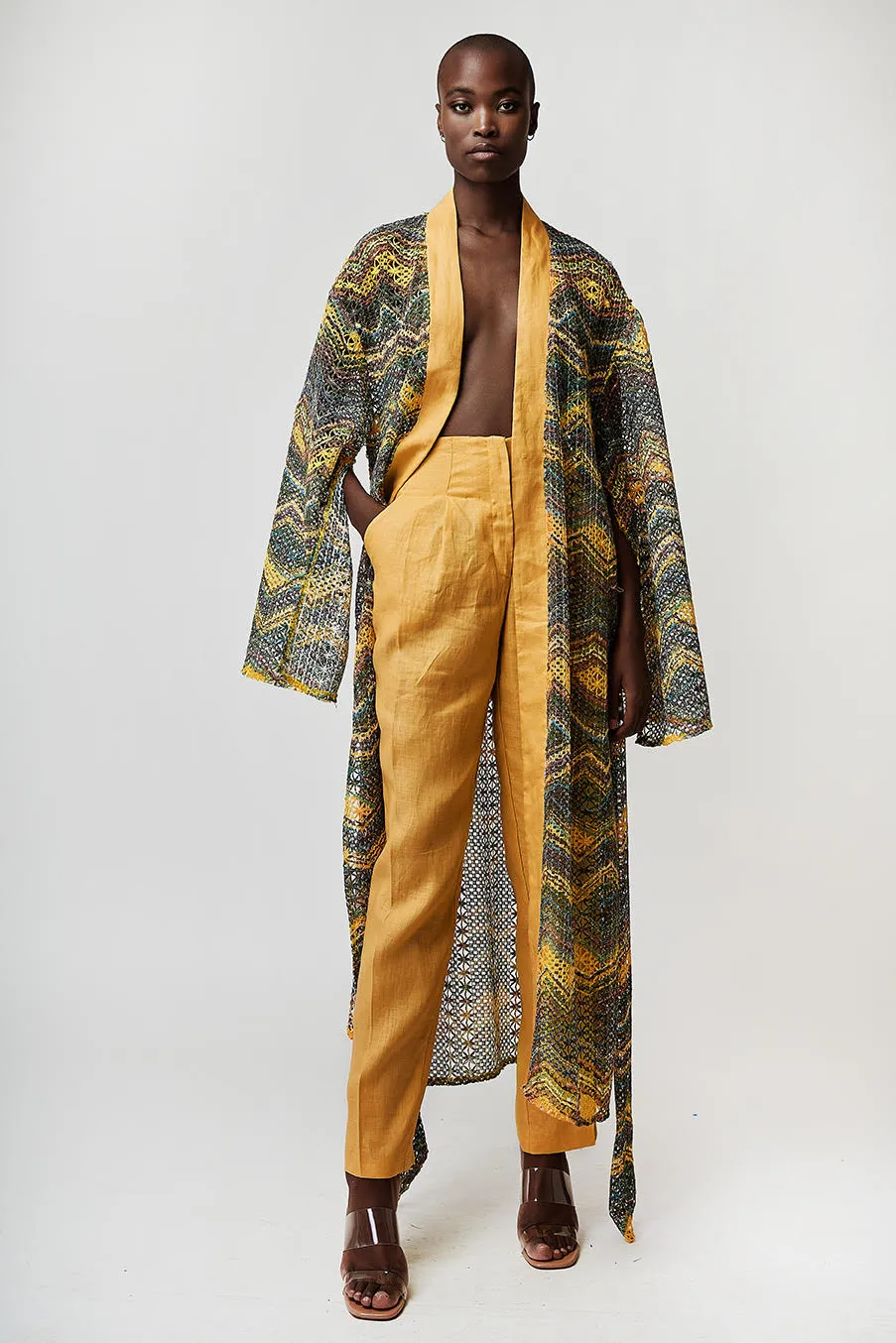 MAXI KIMONO WITH MULTICOLOR ZIG-ZAG PATTERN KNIT