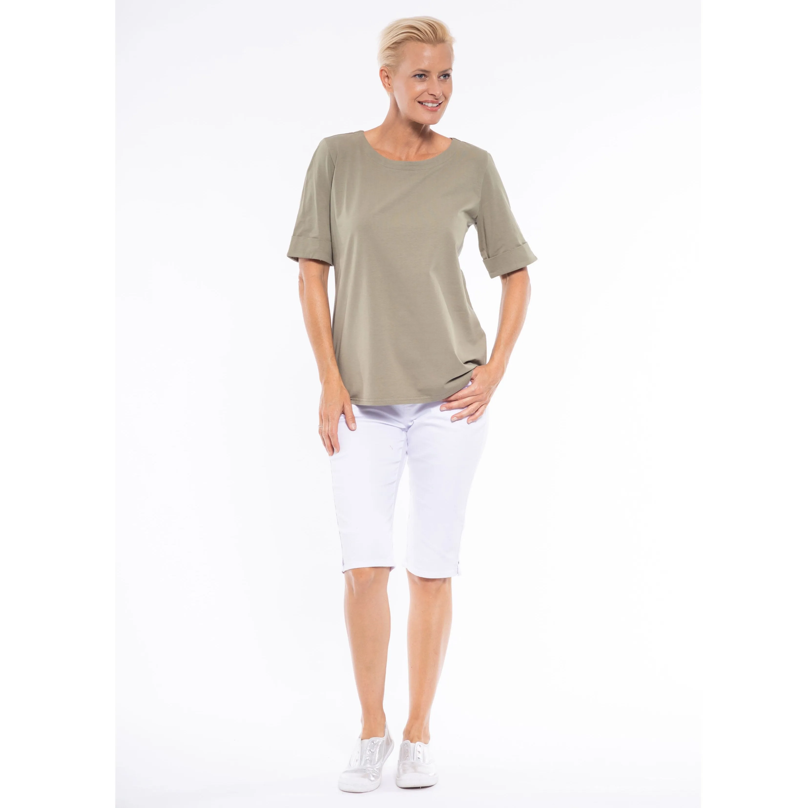 Mid Sleeve Tee by Café Latte - Khaki