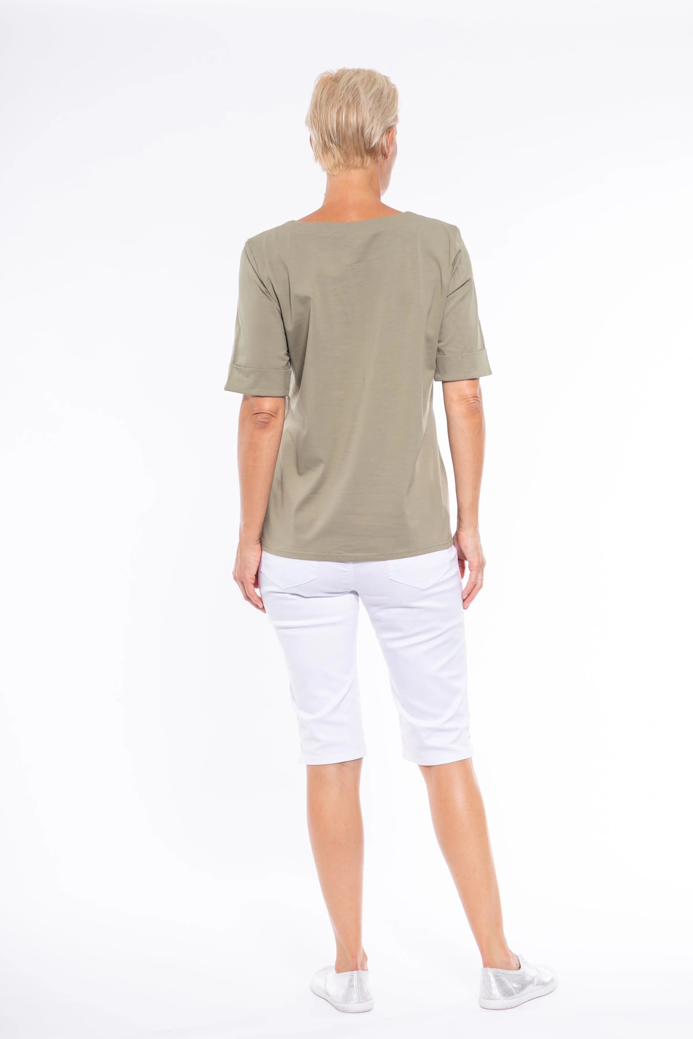 Mid Sleeve Tee by Café Latte - Khaki