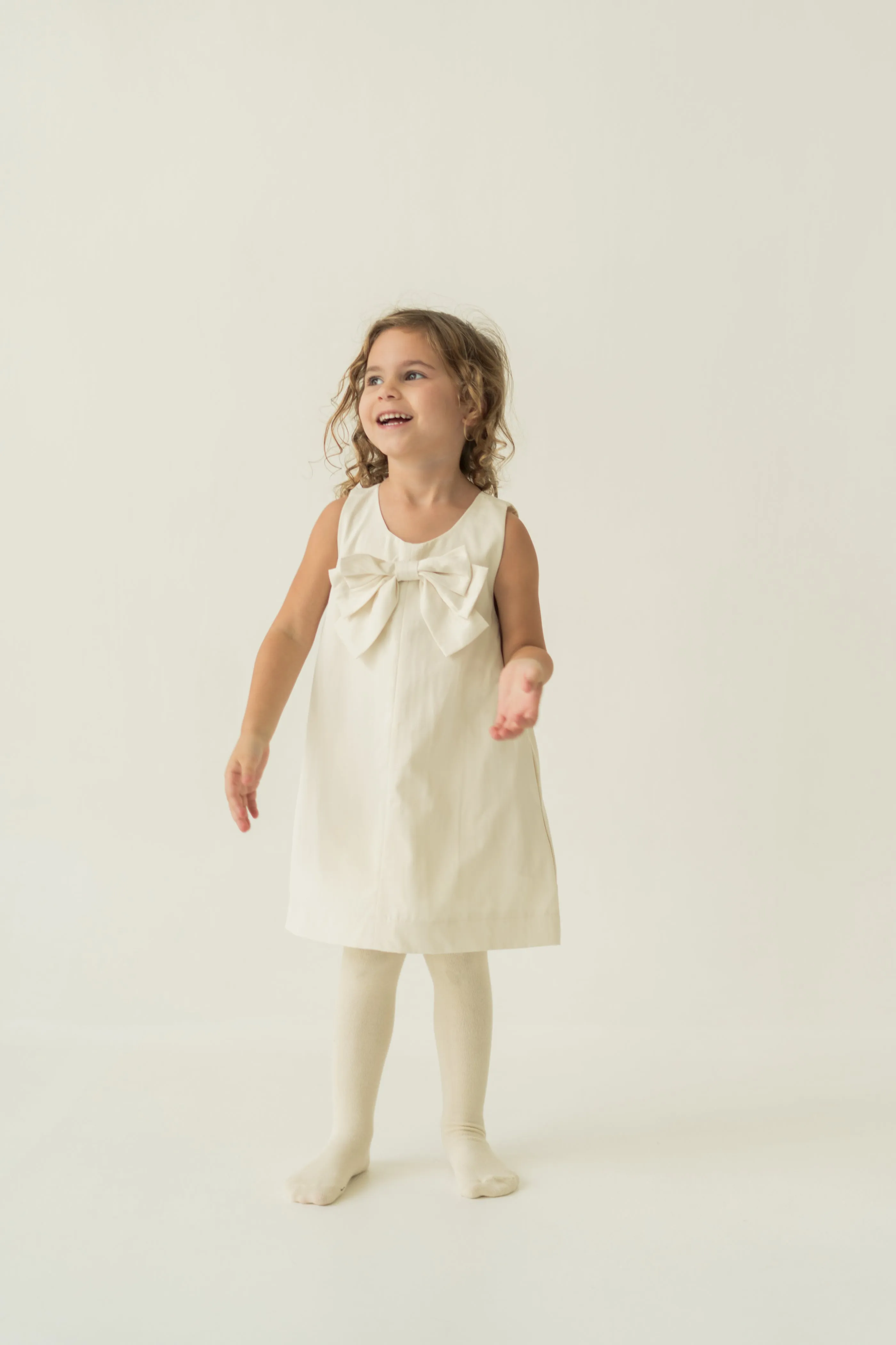 Mini A-Line Shift Dress With Bow in Natural