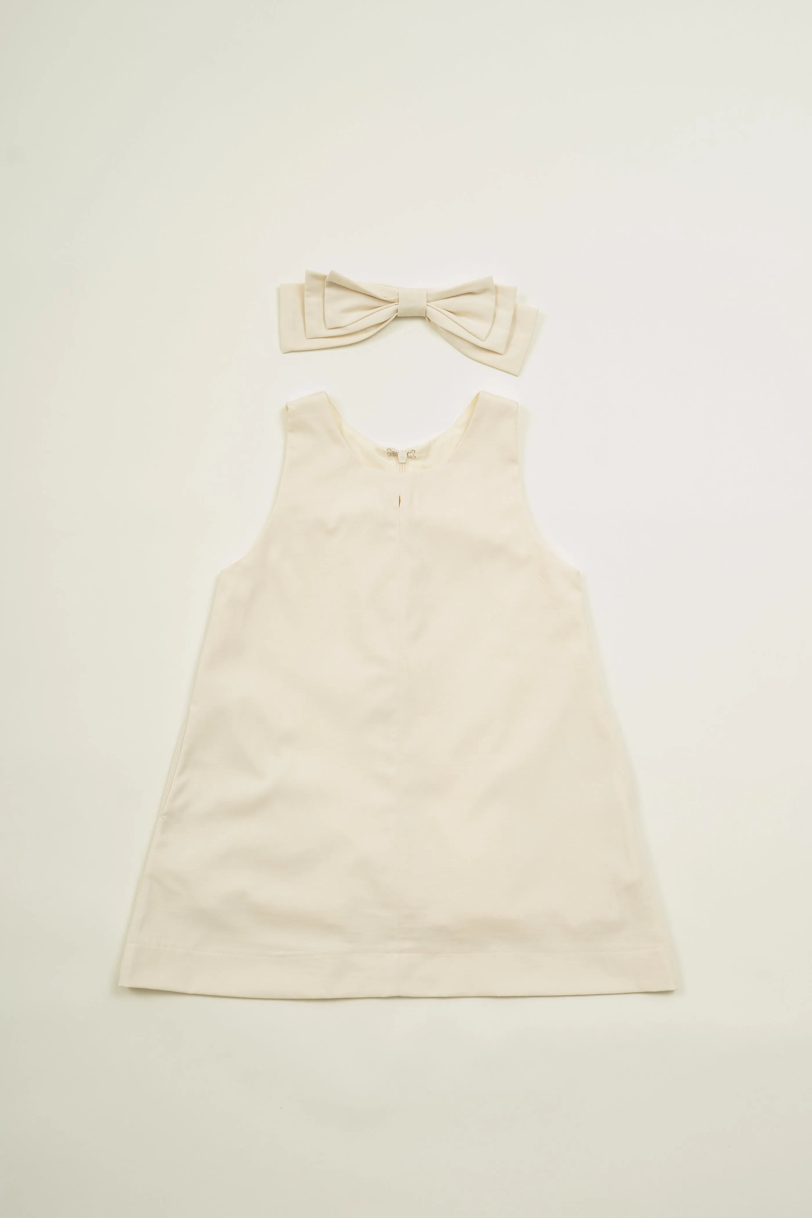 Mini A-Line Shift Dress With Bow in Natural