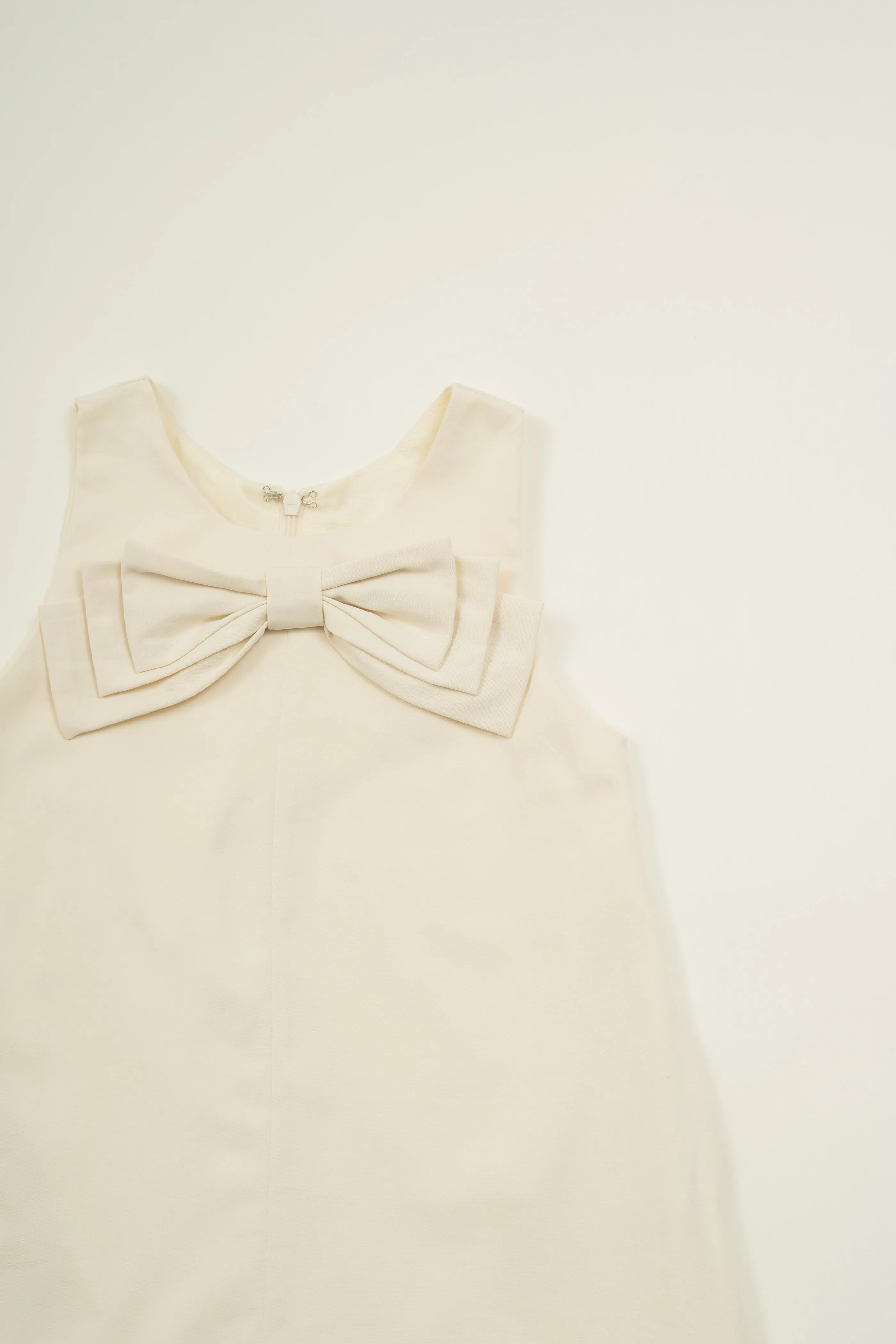 Mini A-Line Shift Dress With Bow in Natural