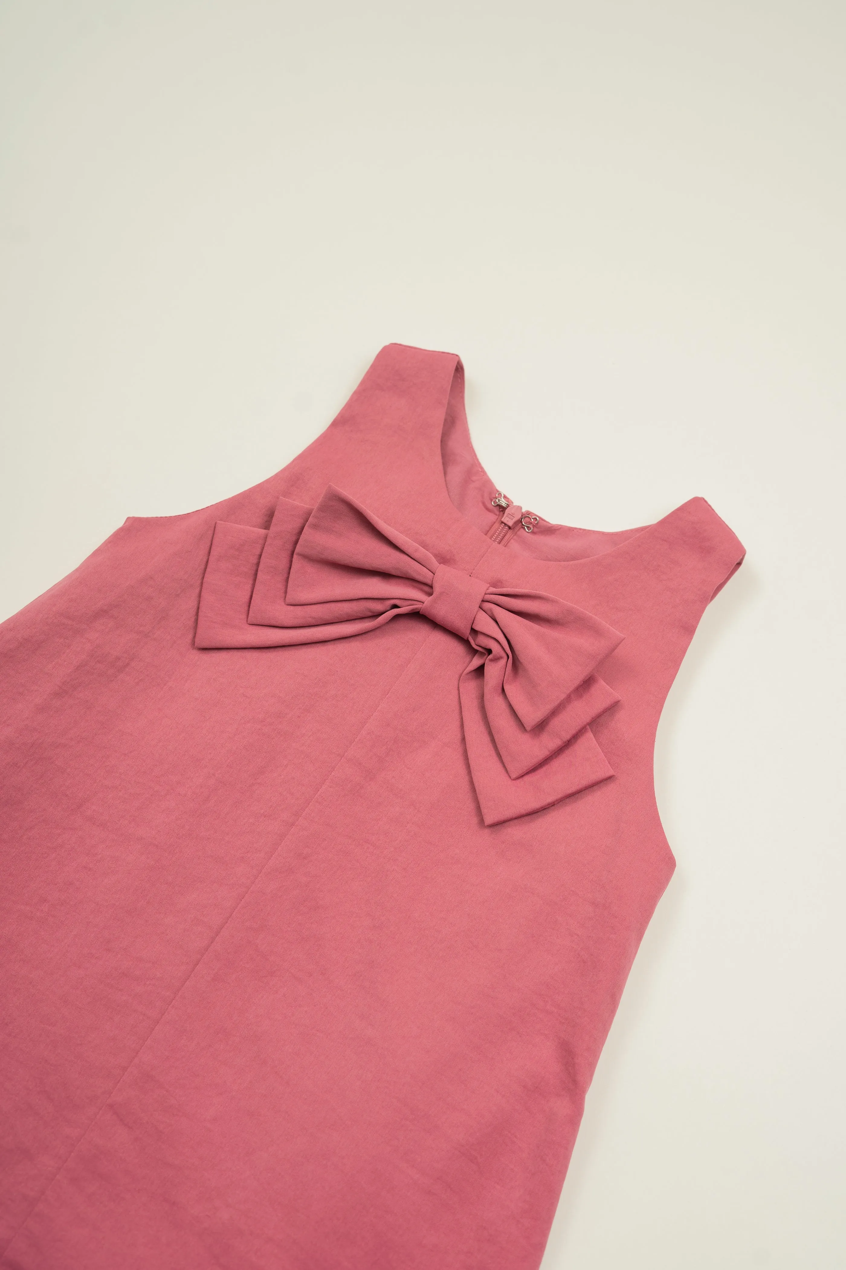 Mini A-Line Shift Dress With Bow in Persian Rose