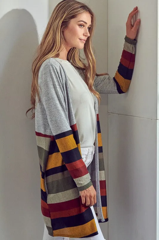 Multi Stripe Brushed Hacci Open Cardigan