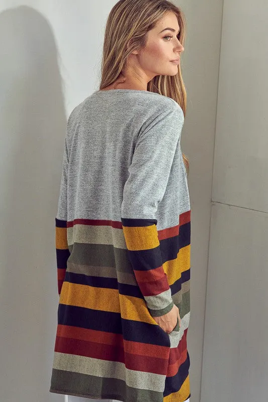 Multi Stripe Brushed Hacci Open Cardigan