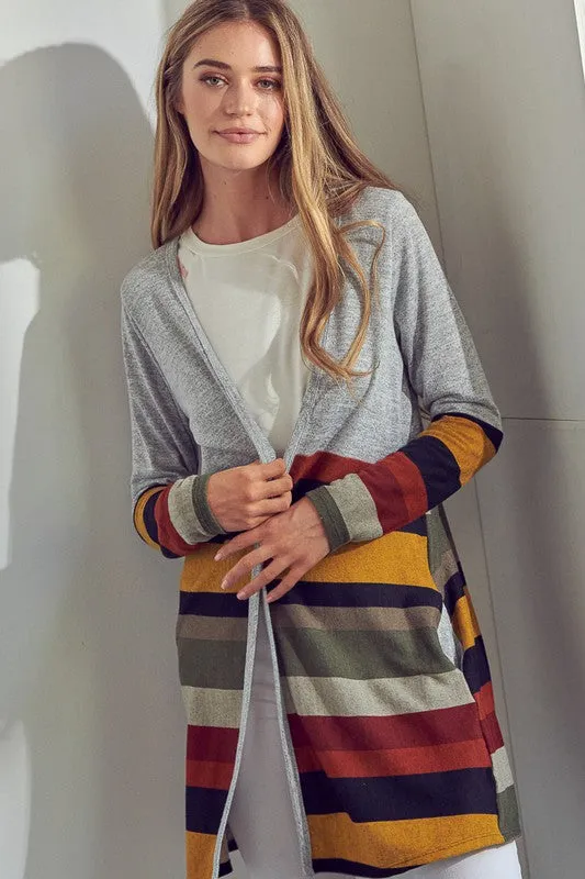 Multi Stripe Brushed Hacci Open Cardigan