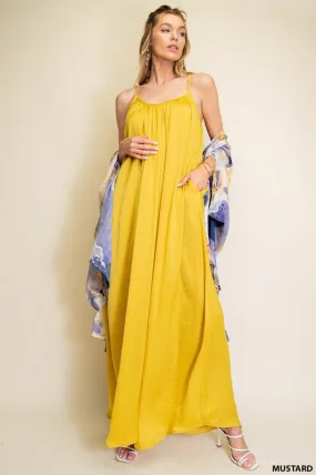 Mustard Summer Satin Cool Maxi Sundress