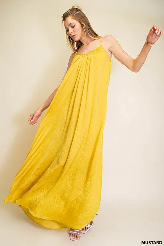 Mustard Summer Satin Cool Maxi Sundress