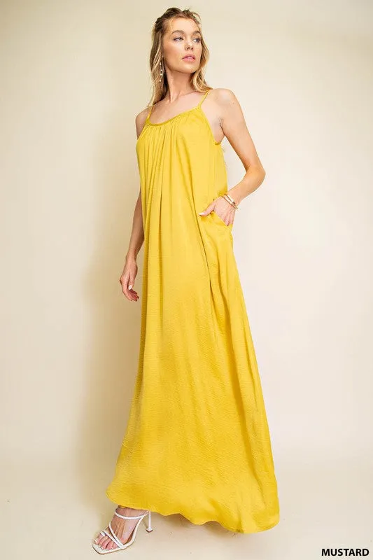 Mustard Summer Satin Cool Maxi Sundress