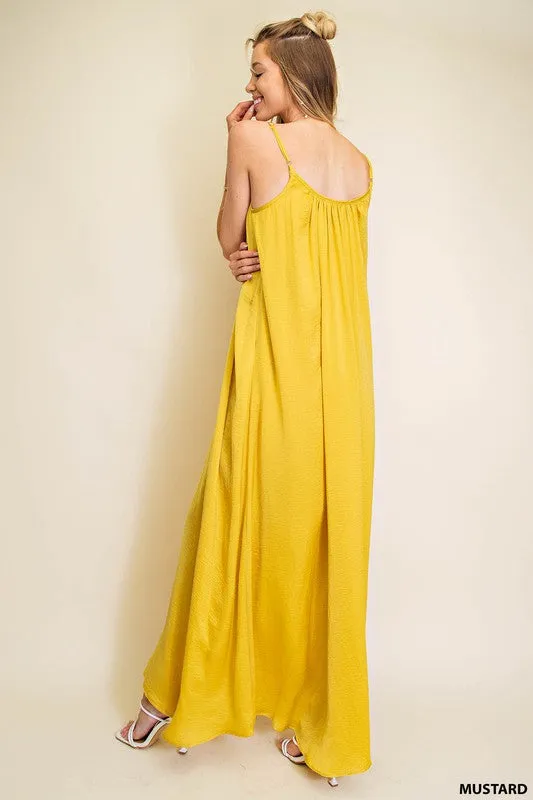 Mustard Summer Satin Cool Maxi Sundress