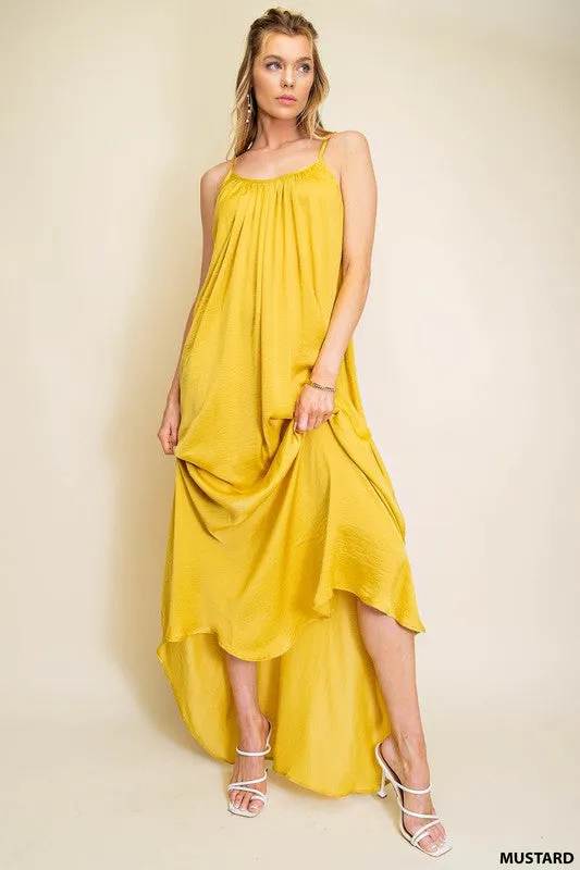 Mustard Summer Satin Cool Maxi Sundress