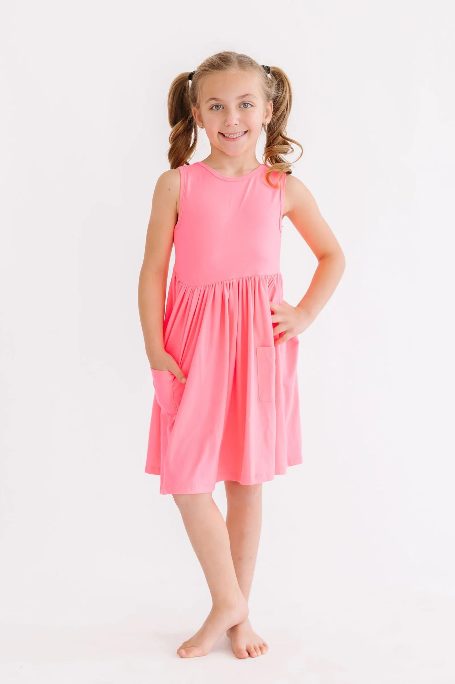 Neon Pink Tank Pocket Twirl Dress