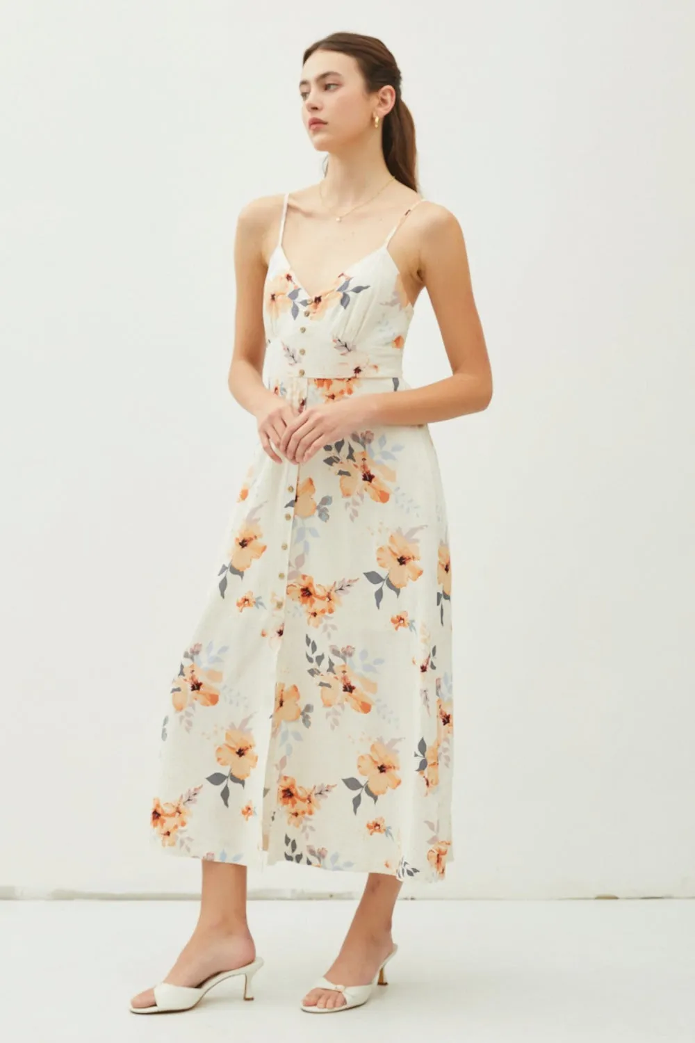 Neva Floral Button Down Cami Midi Dress