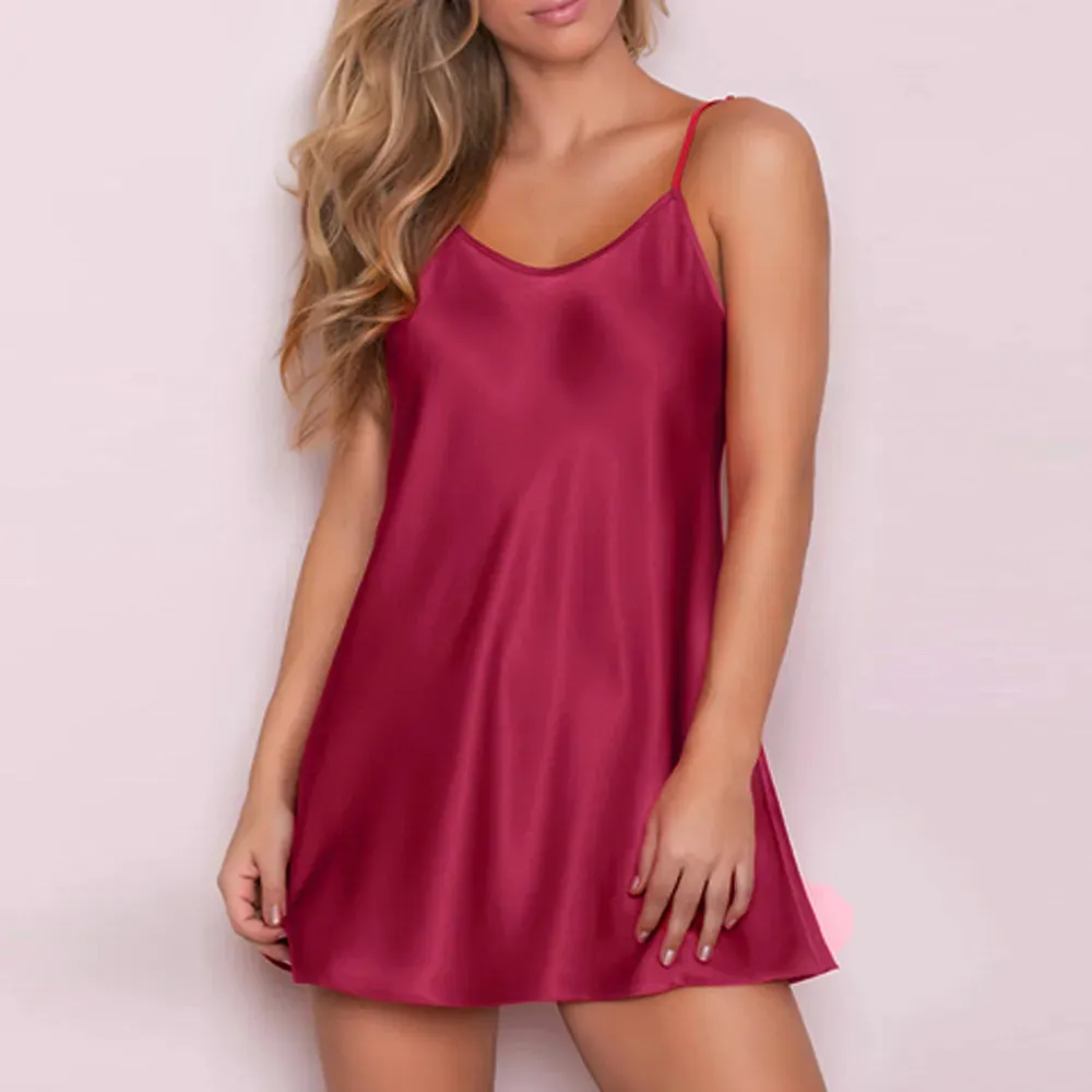 Nightgowns Satin Sleeveless Backless